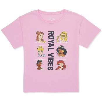 Disney Princess Girls' Royal Vibes 6 Princess Block Design T-Shirt Kids