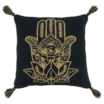 Saro Lifestyle Hamsa Hand Embroidered Pillow - Down Filled, 20" Square, Black