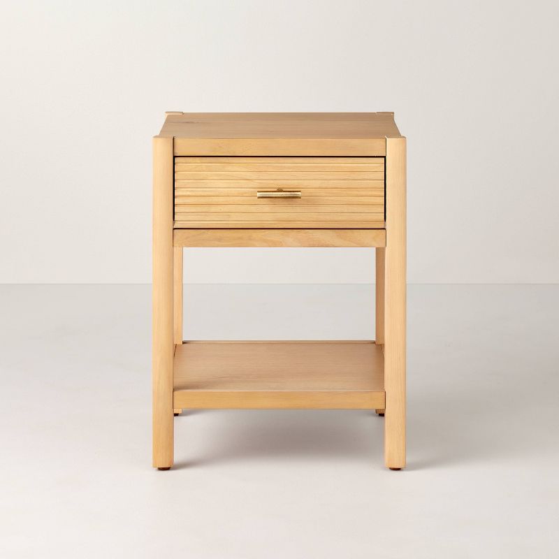 Grooved Wood Square Accent Side Table with Drawer - Natural - Hearth &#38; Hand&#8482; with Magnolia, 4 of 12