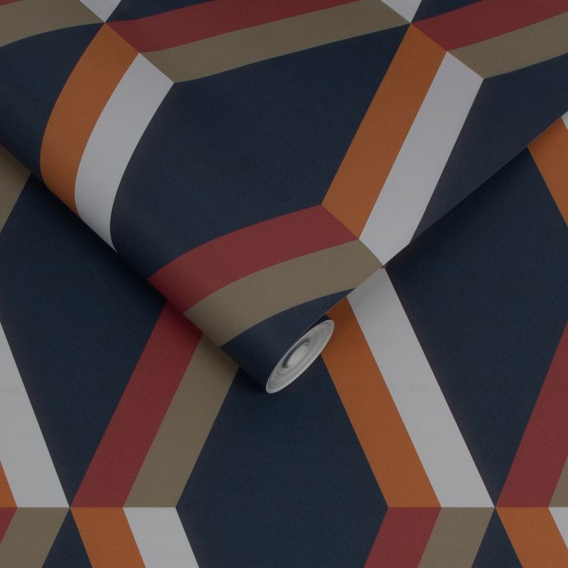 Cirque Nuit Navy Blue and Orange Geometric Paste the Wall Wallpaper, 3 of 5