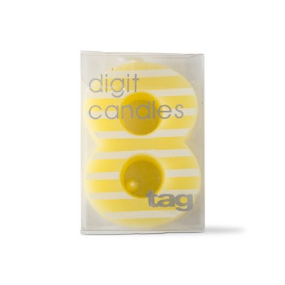 tagltd Eight Digit Birthday Party Candles Yellow Multi Stripes Pillar Candles for Cake Paraffin Wax 1.375x0.5x1.875 in