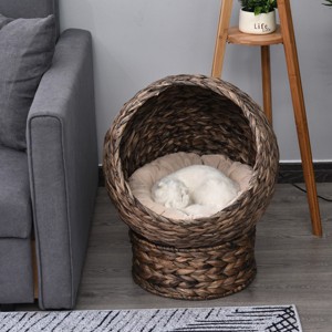 23" Handwoven Elevated Cat Bed with Cushion,Rotatable Wicker Cat Egg Chair,Raised Indoor Cat House for Small Cats-LAOTIES - 1 of 4