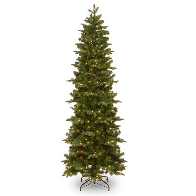 National Tree Company 7.5 Foot Prescott Slim Pre-Lit Artificial Holiday Tree with Realistic Texture, Hinged Branches, and White Lights