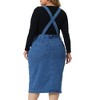 Agnes Orinda Women's Plus Size Overall Classic Adjustable Straps Midi Slit Hem Denim Dresses - 4 of 4