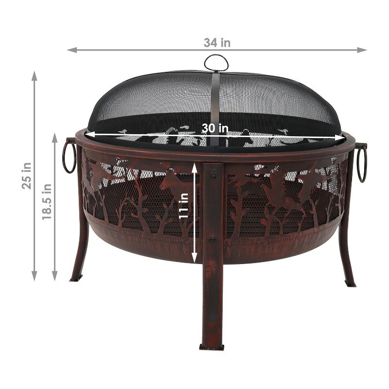 Sunnydaze Outdoor Camping or Backyard Steel Pheasant Hunting Fire Pit with Spark Screen, Cover, Metal Wood Grate, and Log Poker - 30", 3 of 13