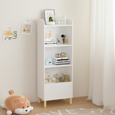 INFURNIC Decorative Bookshelf Kids 4-Tier Bookcase, Children's Book Display, Bookshelf Toy Storage Cabinet Organizer, White, 18.5"*11.81"*51.18"