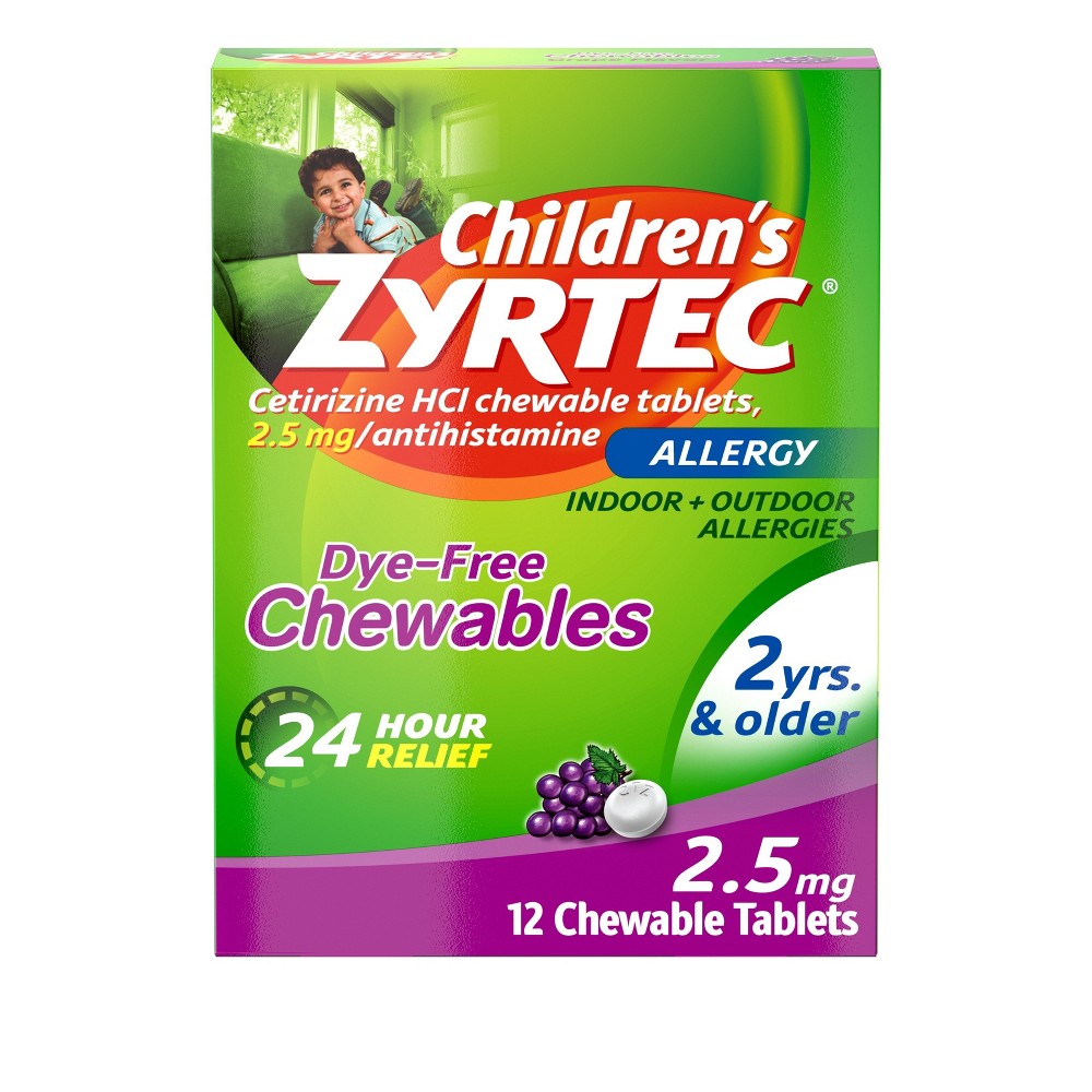 Zyrtec Children's Dye Free Cetirizine 2.5mg Chewables - Grape - 12ct