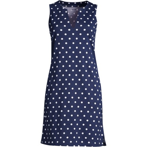 Lands' End Women's Long Cotton Jersey Sleeveless Swim Cover-up Dress Print  - Large - Deep Sea Polka Dot