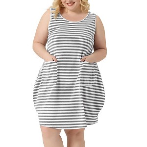 Agnes Orinda Women's Plus Size Sleeveless Soft Round with Pockets Stripe Nightgowns - 1 of 4