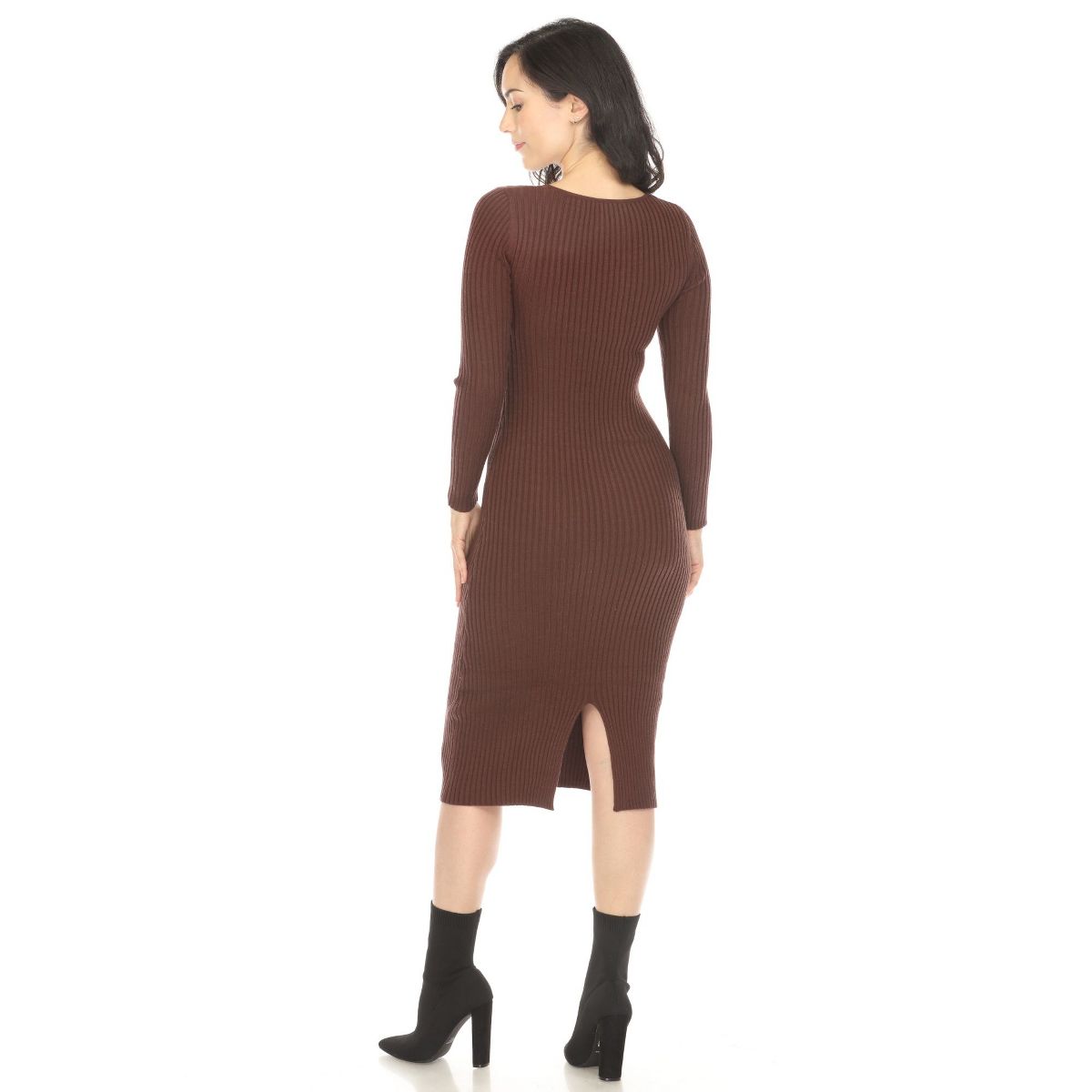 White Mark Women's Long Sleeve Rib Midi Sweater Dress - thumbnail 8
