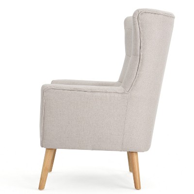 Temescal Wheat Polyester Mid-Century Club Chair with Natural Rubberwood Legs