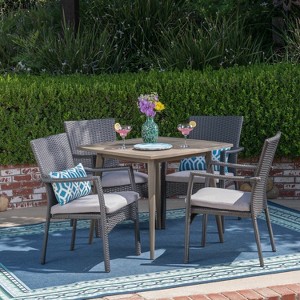 Christopher Knight Home Marias Outdoor Wicker and Acacia Wood 5 Piece Dining Set - 1 of 4
