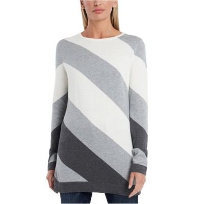 Vince Camuto Womens Asymmetrical Stripe Pullover Sweater
