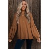 I AM A FASHION JUNKY Brown Solid Color Textured Pullover Casual Long Sleeve Top - 3 of 4