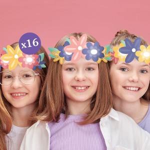 Big Dot of Happiness Paper Flower Crowns, Colorful Floral Tiara Headbands for Girls' Birthday Party, DIY Boho Party Hat Favors, 16 Count - 1 of 4
