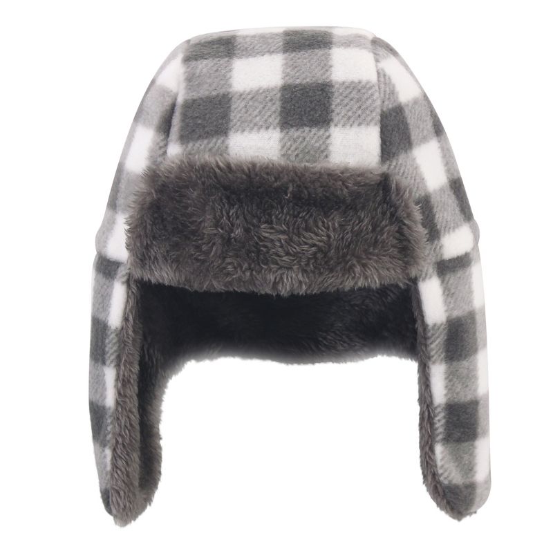 Hudson Baby Infant and Toddler Fleece Trapper Hat and Mitten 2pc Set, Charcoal White Plaid, 4 of 5