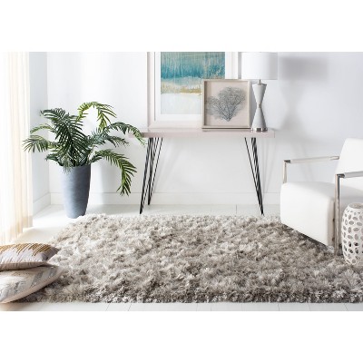 Light Grey Hand-Tufted Square Synthetic Shag Area Rug