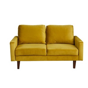 Velvet Loveseat Mid-Century Modern Sofa Tufted Couch with Wooden Legs for Living Room - 1 of 4