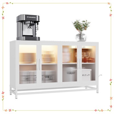 55" Modern Sideboard Buffet with Power Outlet & LED Lights - 4-Door Storage Cabinet with Adjustable Shelves
