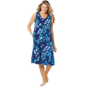 Dreams & Co. Plus Size Trapeze V-Neck Short Lounger - 1 of 4
