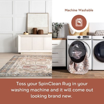 Peach Tribal Motif Easy-Care Rectangular Synthetic Rug, 2' x 3'