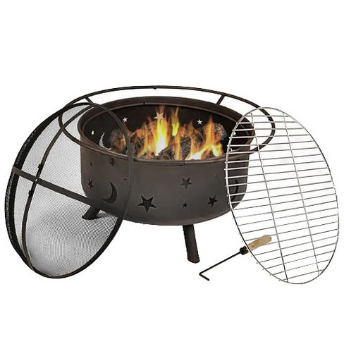 Cosmic Stars And Moon 30 Wood Burning Fire Pit With Cooking Grill