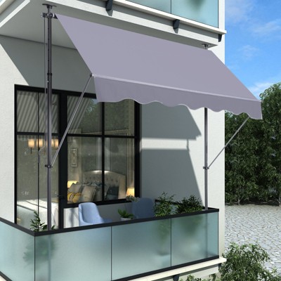 VisioGear Awnings, Manual Retractable Awning, 78'' Non-Screw Outdoor Sun Shade Cover with Protection for Backyard, Gary, 118"*47"*122'