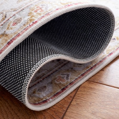 Light Grey and Rust Round Washable Synthetic Area Rug
