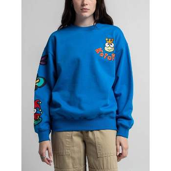 Keroppi King Keroppi Throne Crew Neck Long Sleeve Blue Adult Ribbed Sweatshirt