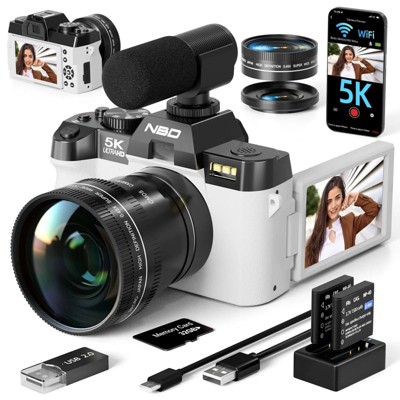 NBD 5K Digital Camera 48MP AF/MF Vlogging Camera for YouTube with 180° Flip Screen & 32GB Card