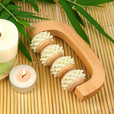 Evideco French Home Goods Natural Wood Hand-Held Massage Rollers for Relaxation and Mobility, Deep Tissue Massage Tools with Rotating Rollers