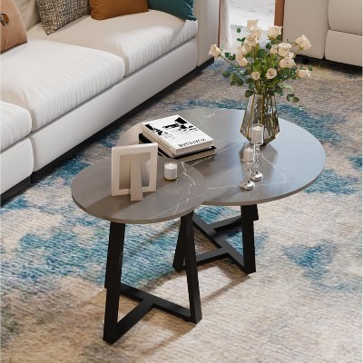 Artloge 2 x Round Side End Table Furniture Sintered Stone Tabletop Nesting Coffee Table