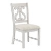 Lexin Padded Dining Side Chair Antique White/Dark Oak - miBasics: Distressed Cut-Out Backrest, Gray Upholstered, Wood Legs - 4 of 4