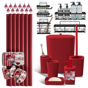 Hearth & Harbor Bathroom Set, Christmas Shower Curtain Set, Bathroom Accessories Set, Red Bathroom Décor with Xmas Toilet Brush & Trash Can - 1 of 4