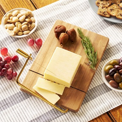 Acacia Wood Cheese Slicing Board with Gold Handle