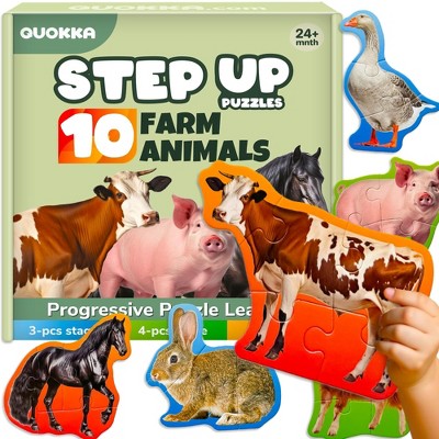 QUOKKA Step Up Puzzles for Toddlers 2 3 4 - 40 Big Piece Realistic Animal  Puzzles for Kids Ages 1 2 3