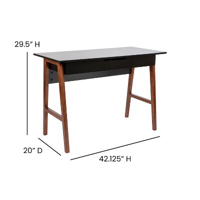 Black and Walnut Wood Writing Desk with Storage Drawer