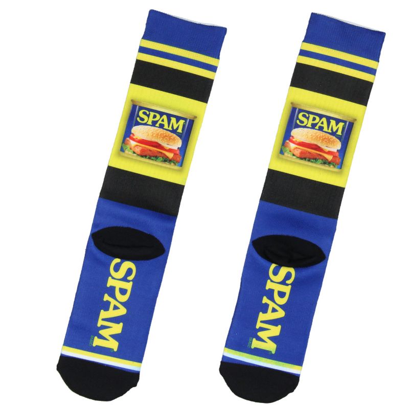 Spam Merchandise Fun Foodie Sublimated Men's Crew Socks 1 Pair Blue, 2 of 4