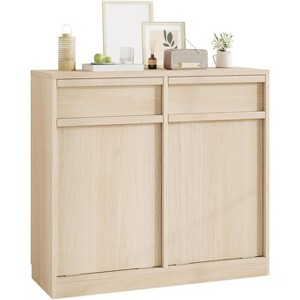 Collapsible Trash Can Cabinet with Storage Drawer - 38L Capacity, 30-Degree Tilt Door, Anti-Tip Design, Pet-Proof Kitchen/Office Waste Bin Organizer - 1 of 4