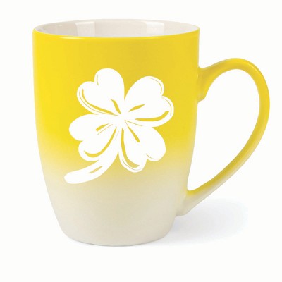 Elanze Designs Irish Four Leaf Clover Two Toned Ombre Matte 10 ounce New Bone China Coffee Tea Cup Mug, Yellow and White