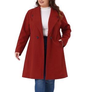 Women's Plus Size Lapel Long Sleeve Single Breasted Belted Midi Pea Coat with Pocket - Agnes Orinda - 1 of 4