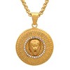 Steeltime 24" 18k gold plated stainless steel lion head round pendant with simulated diamonds and greek key accents - 2 of 4