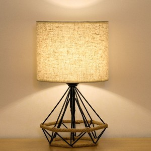 Oumilen Modern Small Black Table Lamp with Hollow Base, Linen Fabric Shade - 1 of 1