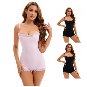 INSPIRE CHIC 3 Pcs Women's Lace Trim Cami Adjustable Straps Tummy Control Butt Lifter Body Shapers - 1 of 4