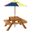 Outsunny Kids Picnic Table, 3 in 1 Sand and Water Activity Table w/ Foldable Umbrella, 2 Play Boxes, Removable Top, Aged 3-6 Years Old, Teak - 4 of 4