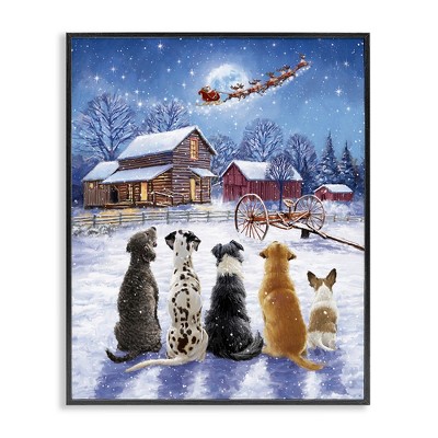 Stupell Industries Snowy Farm Dogs Black Framed Giclee Art