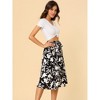 Allegra K Women's High Elastic Waist Belted Slit A-Line Midi Floral Print Skirt - 4 of 4