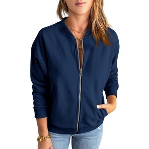 Imily Bela Womens Casual Loose Zip Up Long Sleeve Sweatshirt Jacket with Pockets Outerwear - 1 of 4