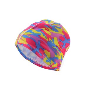 Unique Bargains Polyester Camouflage Pattern Swim Cap 5.91"x9.25" Red Blue Yellow 1 Pc - 1 of 4