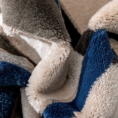 Dark Blue Geometric Synthetic Runner Rug 2'7" x 7'3"
